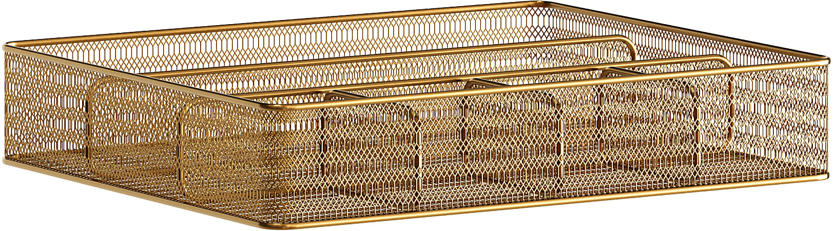 Martha Stewart Ryder Mesh Metal 6-Compartment Larger Desk Drawer Organizer, 2-1/4"H x 14-3/4"W x 12-1/4"D, Gold