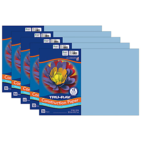 Tru-Ray Construction Paper, Heavyweight, 12" x 18", Sky Blue, 50 Sheets Per Pack, Set Of 5 Packs