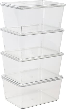 Martha Stewart Brody Stackable Plastic Storage Boxes With Lids, 3-1/4"H x 6-3/4"W x 5"D, Clear, Pack Of 4 Boxes