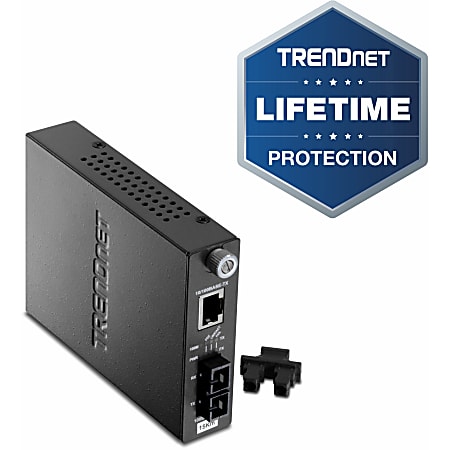 TRENDnet Intelligent 10/100Base-TX to 100Base-FX Single Mode SC Fiber Media Converter (15Km/9.3 Miles) Auto-Negotiation; Full-Duplex Mode; Fiber to Ethernet Converter; Lifetime Protection; TFC-110S15i - 10/100Base-TX to 100Base-FX Fiber Converter (15km)