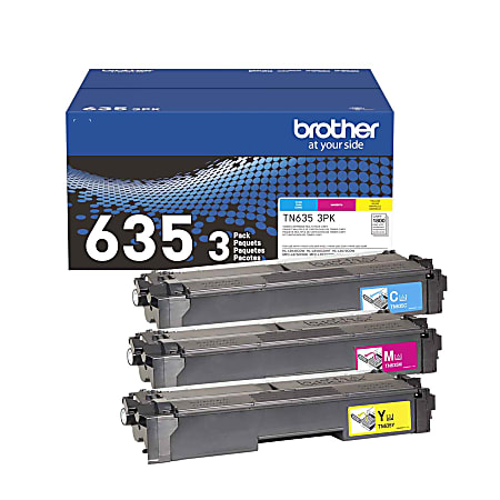 Brother TN635 Cyan, Magenta, and Yellow Standard Yield Toner Cartridges, 3-pack (TN6353PK)