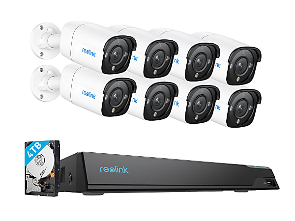 Reolink 16-channel NVR With 4TB Pre-Installed And Eight 12-Megapixel Cameras, 1.77"H x 13"W x 12.4"D, Black