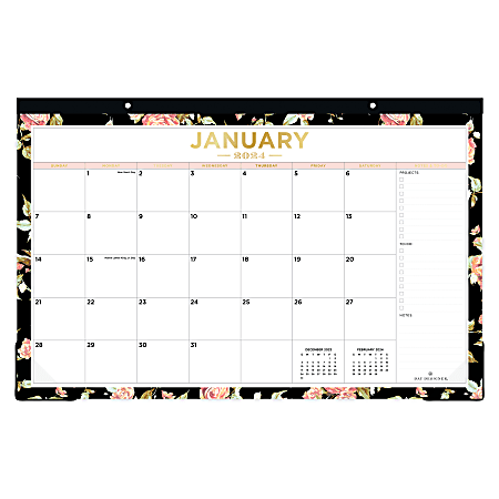 2024 Day Designer Rosette Monthly Desk Pad Planning Calendar, 17" x 11", Black, January to December, 143933