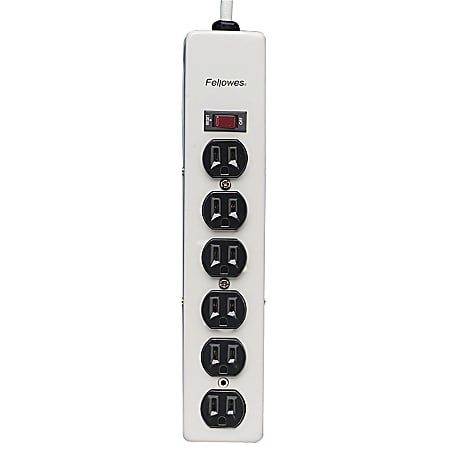 Fellowes Six-Outlet Metal Power Strip 120V 6ft Cord 12 3/16 x 2 1/2 x 1 3/8 