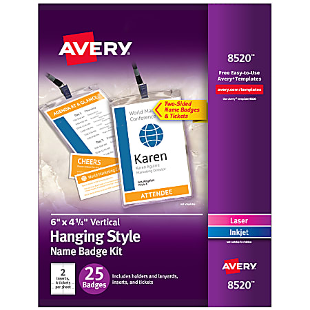 Avery® Vertical Name Badge Kit, 6" x 4 1/4", White, Pack Of 25 Badges