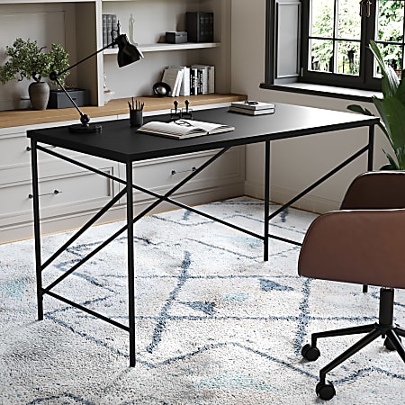 Martha Stewart Maddox 47.25"W Home Office Parsons Computer Desk With Metal X-Frame, Black/Oil Rubbed Bronze