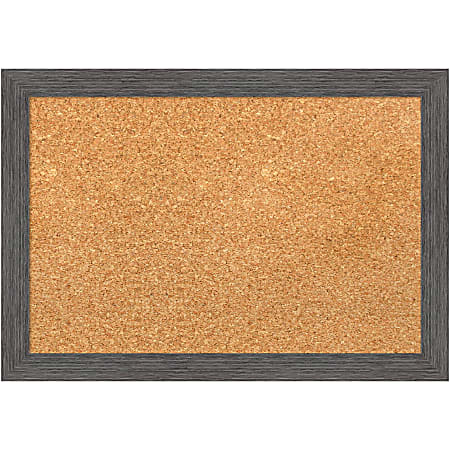 Amanti Art Non-Magnetic Cork Bulletin Board, 20" x 14", Natural, Pinstripe Plank Gray Thin Plastic Frame