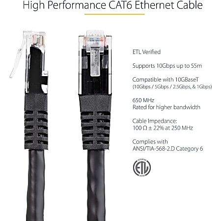 C6PATCH50BK StarTech.com Black Molded RJ45 UTP Gigabit Cat6 Patch Cable Color: Black Size: 50 ft/15.2 m Portable Consumer Electronics Home Gadget 50 Feet 