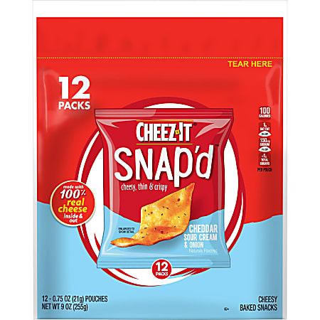 Keebler Snap'd Cheddar Sour Cream & Onion Crackers - Cheddar Sour Cream, Onion - 9 oz - 12 / Box