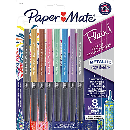 Paper Mate Flair Metallic Porous Point Pens Medium Point 0.7 mm Assorted  Barrel Colors Assorted Ink Colors Pack Of 8 Pens - Office Depot