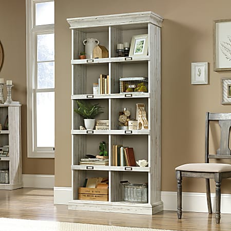 Sauder Barrister Lane Tall 10 Cube Bookcase White Plank Office Depot