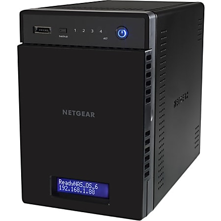 Netgear ReadyNAS RN214 NAS Server - ARM Cortex A15 Quad-core (4 Core) 1.40 GHz - 4 x HDD Installed - 8 TB Installed HDD Capacity - 2 GB RAM - Serial ATA Controller - RAID Supported 0, 1, 5, 6, 10, JBOD - 4 x Total Bays - 4 x 2.5"/3.5" Bay