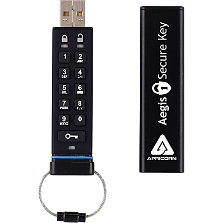 Apricorn Aegis Secure Key USB 2.0 Flash Drive, 8GB, Black
