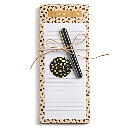 Eccolo List Pad With Pen, 4" x 10", 100 Sheets, Cheetah