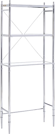 Linon Pelia Space-Saver Shelf, 3-Tier, 66"H x 30"W x 10-13/16"D, Chrome/Glass