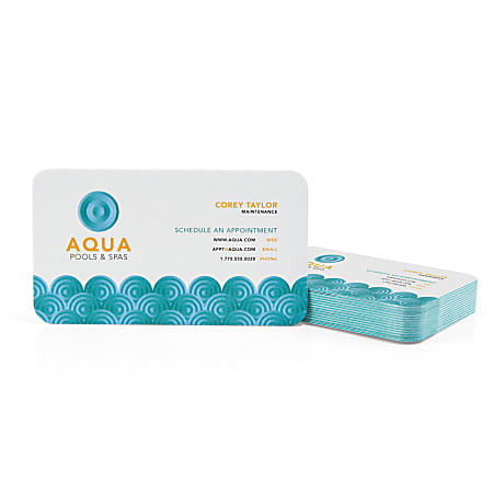 Custom Full-Color Luxury Heavy Weight Color Core Business Cards, Aqua Core, Rounded Corners, 1-Side, Box Of 50