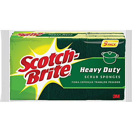 Scotch-Brite Heavy-Duty Scrub Sponges - 2.8" Height x 4.5" Width - 45/Carton - Yellow, Green