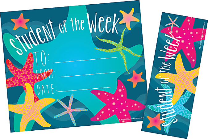 Barker Creek Kai Ola Awards & Bookmarks Set, Student of the Week, 8-1/2" x 5-1/2", Set Of 30