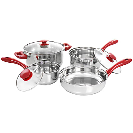 Gibson Home Crawson 7-Piece Stainless Steel Cookware Set, Red