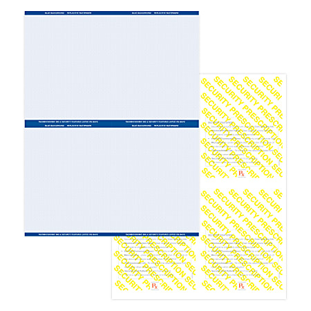 Medicaid-Compliant High-Security Perforated Laser Prescription Forms, 1/4-Sheet, 4-Up, 8-1/2" x 11", Blue, Pack Of 500 Sheets