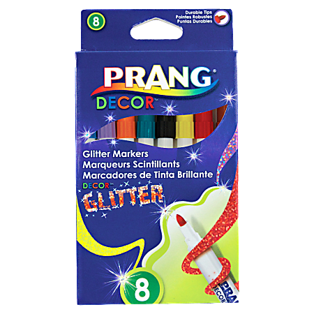 Prang® Decor Glitter Markers, Conical Tip, Assorted Colors, Pack Of 8