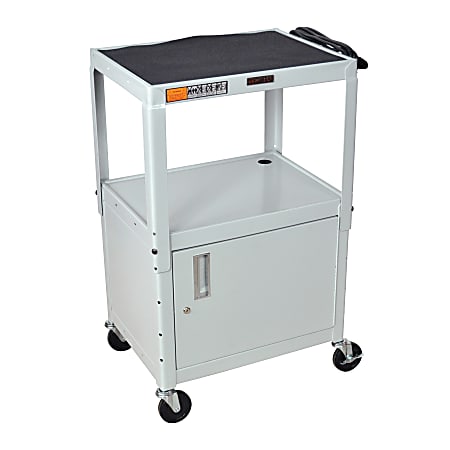 H. Wilson Metal Utility Cart With Locking Cabinet, Gray
