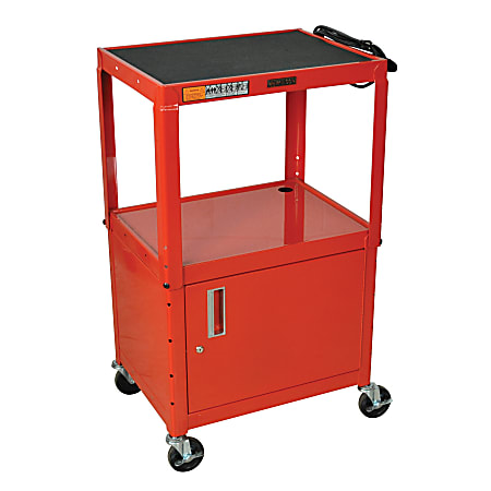 H. Wilson Metal Utility Cart With Locking Cabinet, Red
