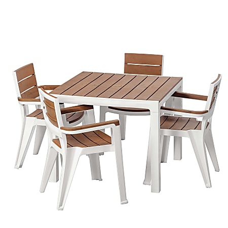 Inval Madeira 5-Piece 4-Seat Square Table And Chair Set, 29"H x 35"W x 35"D, White/Teak Brown