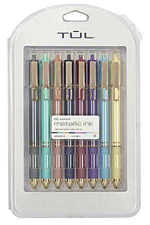 TUL™ Retractable Gel Pens, Medium Point, 0.8 mm, Assorted Barrel Colors, Assorted Metallic Inks, Pack Of 8 Pens
