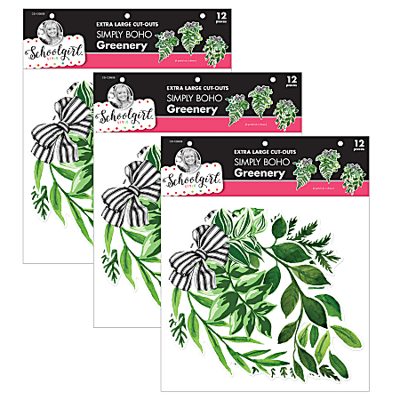 Carson Dellosa Education Cut-Outs, Schoolgirl Style Simply Boho Greenery, 12 Cut-Outs Per Pack, Set Of 3 Packs
