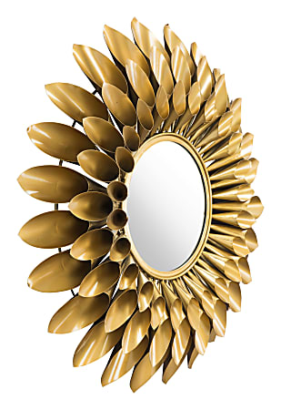 Zuo Modern Sunflower Round Mirror, 31-1/2"H x 31-1/2"W x 3-15/16"D, Gold