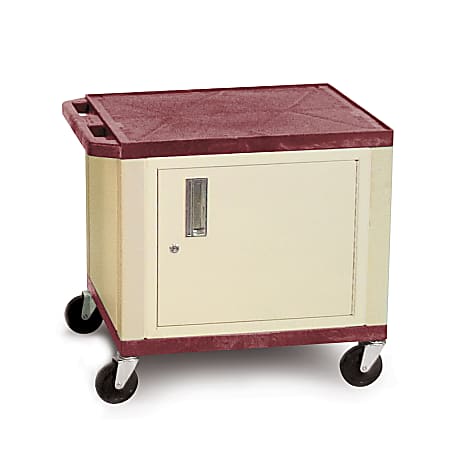 H. Wilson Plastic Utility Cart With Locking Cabinet, 26"H x 24"W x 18"D, Burgundy