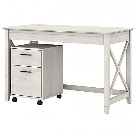 Bush Furniture Key West 48"W Writing Desk With 2-Drawer Mobile File Cabinet, Linen White Oak, Standard Delivery