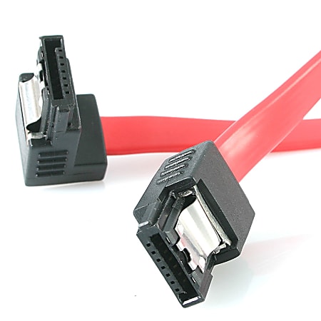 StarTech.com 12in Latching SATA to Right Angle SATA Serial ATA Cable - Male SATA - Male SATA - 12 - Red