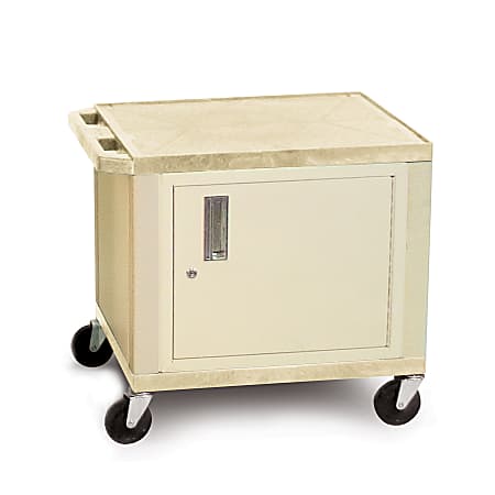 H. Wilson Plastic Utility Cart With Locking Cabinet, 26"H x 24"W x 18"D, Putty