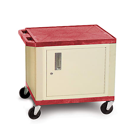 H. Wilson Plastic Utility Cart With Locking Cabinet, 26"H x 24"W x 18"D, Red
