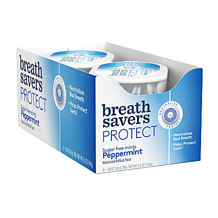Breath Savers Protect Mints, Peppermint, 0.88 Oz, Pack Of 6