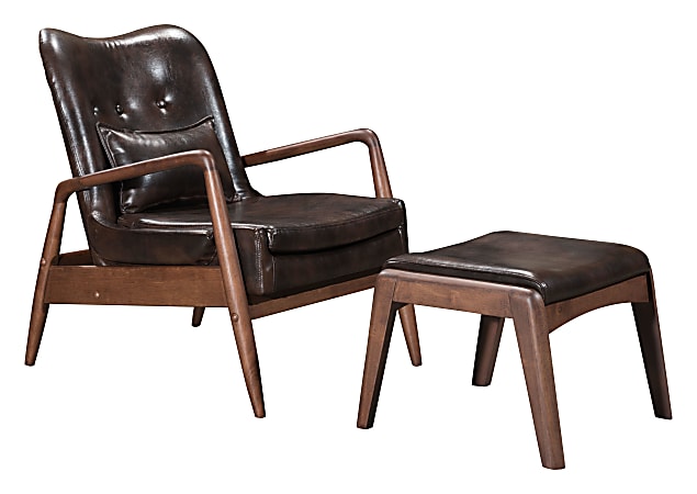 Zuo® Modern Bully Lounge Chair And Ottoman, Brown/Walnut