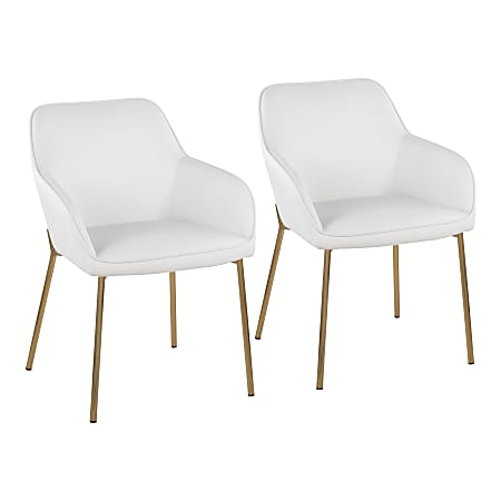 LumiSource Daniella Contemporary Dining Chairs, White/Gold, Set Of 2 Chairs