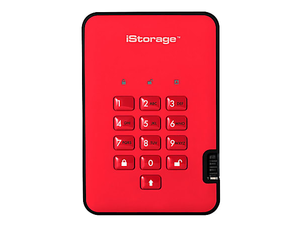 iStorage diskAshur² - Hard drive - encrypted - 2 TB - external (portable) - USB 3.1 Gen 1 - 5400 rpm - buffer: 8 MB - 256-bit AES, FIPS 197 - fiery red - TAA Compliant