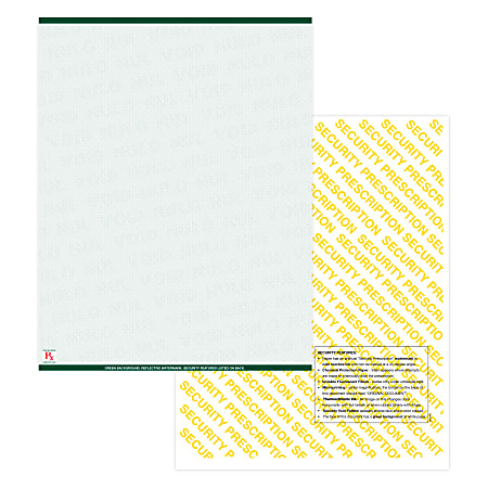 Medicaid-Compliant High-Security Perforated Laser Prescription Forms, Full Sheet, 1-Up, 8-1/2" x 11", Green, Pack Of 2,500 Sheets