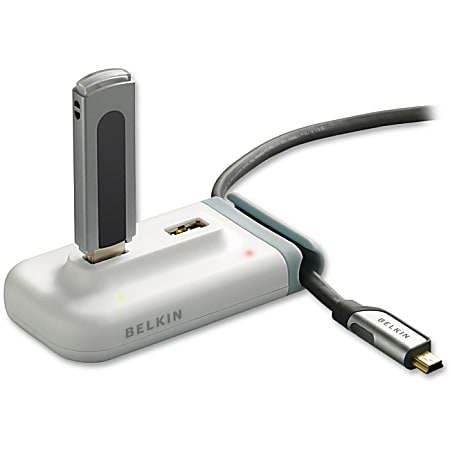 Belkin® USB 2.0 Plus 4-Port Hub, 9"H x 5.5"W x 2"D, White