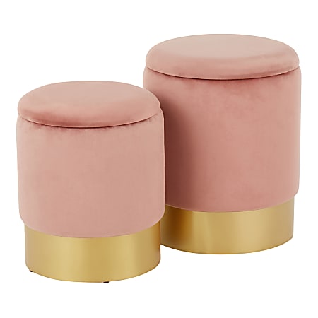 LumiSource Marla Nesting Ottomans, Gold/Blush Pink, Set Of 2 Ottomans