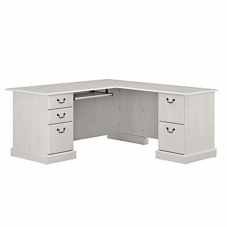 Saratoga L Desk With Drawers Linen, White Corner Computer Desk With Keyboard Tray