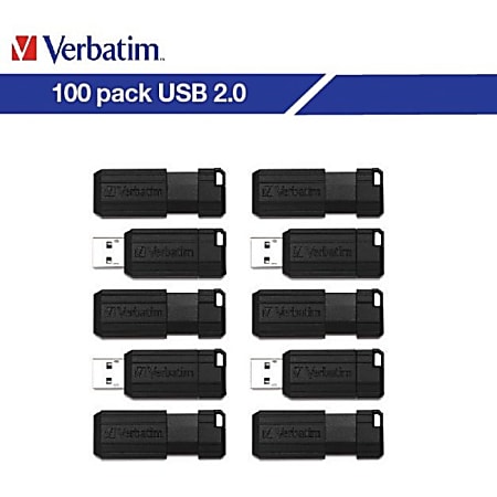 Verbatim® PinStripe USB Flash Drive, 32GB, Black, Pack Of 100