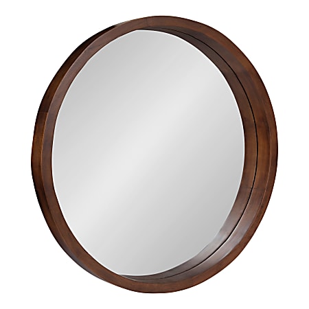 Uniek Kate And Laurel Hutton Round Mirror, 22”H x 22”W x 2-3/16”D, Walnut Brown