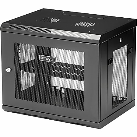 StarTech.com 9U Wallmount Server Rack Cabinet - Wallmount Network Cabinet - 14.6 in Deep - Wall-mount your server equipment flush against the wall with this 9U server rack - Comes fully assembled with a 1U shelf and 3 meter cable tie
