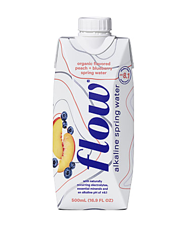 Flow Hydration Alkaline Spring Water, 16.9 Oz, Peach/Blueberry Pack Of 12