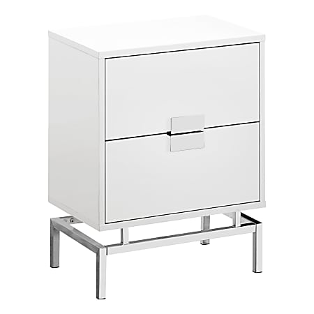 Monarch Specialties Retro 2-Drawer Accent Table, Rectangular, White/Chrome