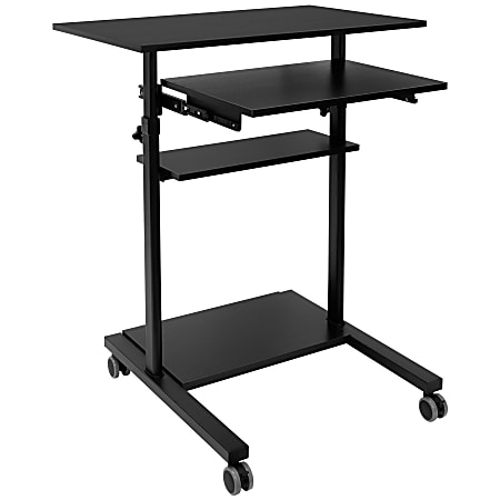 Mount It Mobile Standing Desk Workstation With Retractable Keyboard 55 H x 32 W x 25 34 D Black Office Depot